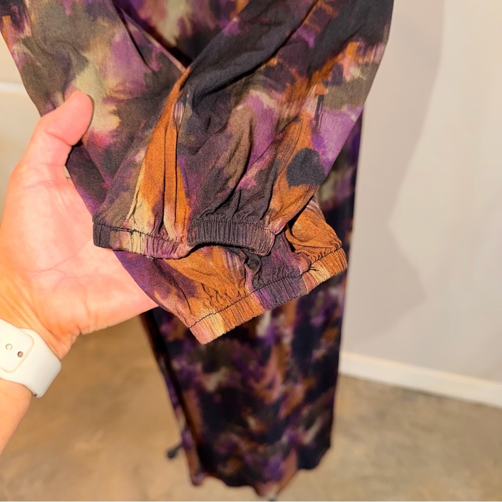 Cloth & Stone Abstract Maxi Dress Sheer Sleeve Fall Boho NWT Size S - Picture 3 of 8